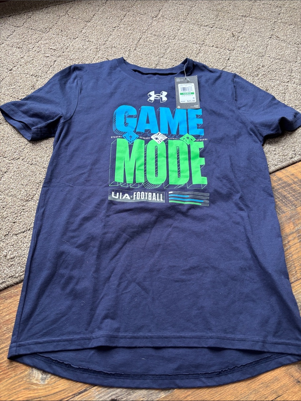 Under Armour Navy Tee with Blue and Green "Game Mode" Graphic